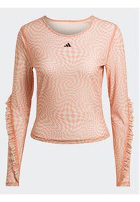 Adidas - adidas Bluzka Print Clash Long Sleeve Yoga Long-sleeve Top HT7324 Brązowy. Kolor: brązowy. Materiał: syntetyk. Długość rękawa: długi rękaw. Wzór: nadruk #5