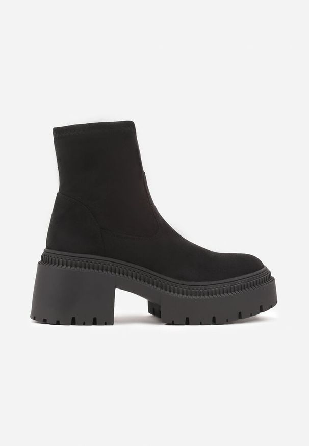 Born2be - Czarne Botki w Stylu Sztybletów z Elastyczną Cholewką Heslania. Okazja: na co dzień. Kolor: czarny. Materiał: jeans. Szerokość cholewki: normalna. Styl: klasyczny, casual
