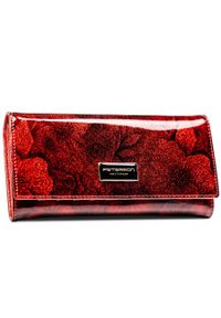 Czerwony, klasyczny, duży lakierowany portfel damski z kwiatowym wzorem RFID STOP Peterson. Kolor: czerwony. Materiał: lakier. Wzór: kwiaty #1