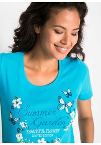 bonprix - Koszulka bawełniana, krótki rękaw. Kolor: niebieski. Materiał: bawełna. Długość rękawa: krótki rękaw. Długość: krótkie. Wzór: nadruk #2