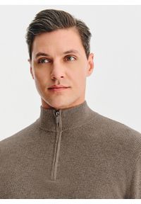 Pako Lorente - PAKO LORENTE - Brązowy sweter z rozpinaną stójką. Okazja: na co dzień. Typ kołnierza: kołnierzyk stójkowy. Kolor: brązowy. Materiał: wełna, bawełna. Sezon: jesień. Styl: casual #2