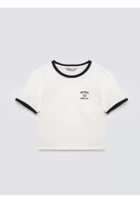 Big-Star - Koszulka dziewczęca z kontrastowym wykoŅczeniem biała Lillia 100. Okazja: na co dzień, na uczelnię. Kolor: biały. Materiał: dzianina. Wzór: nadruk. Styl: retro, młodzieżowy, casual, klasyczny, sportowy #1