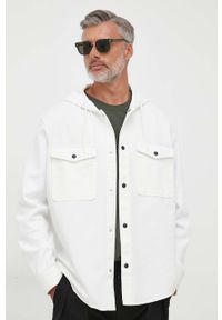 Armani Exchange koszula męska kolor beżowy relaxed. Typ kołnierza: kaptur. Kolor: beżowy. Długość rękawa: długi rękaw. Długość: długie #1