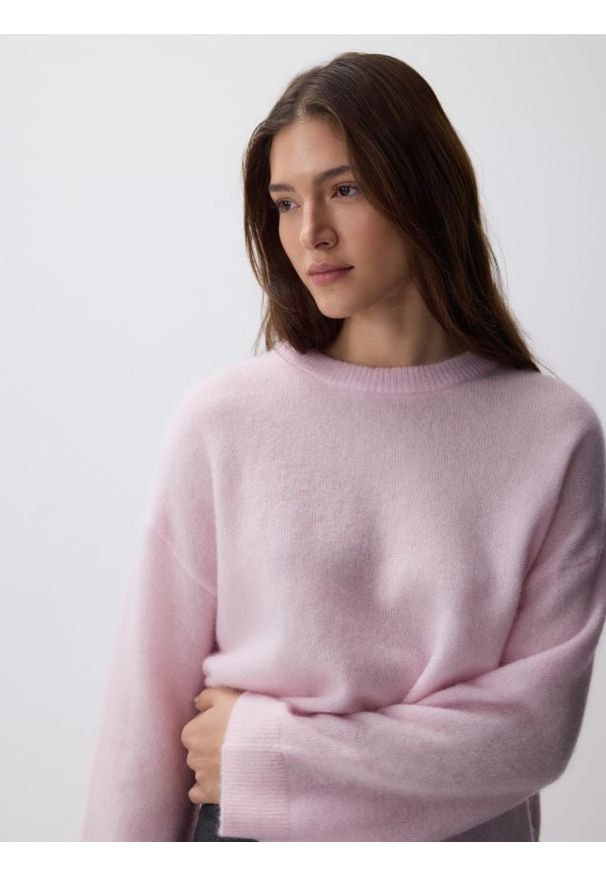 Reserved - Sweter z wełną i moherem - pastelowy róż. Kolor: różowy. Materiał: moher, wełna