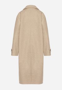 Born2be - Beżowy Dwurzędowy Płaszcz Oversize z Wełny i Wiskozy w Eleganckim Stylu Tiliavia. Okazja: na co dzień. Typ kołnierza: golf. Kolor: beżowy. Materiał: wełna, wiskoza. Wzór: aplikacja. Styl: elegancki