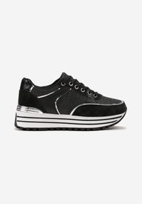 Born2be - Czarne Sneakersy z Materiałowymi Wstawkami i Brokatem Jutofa. Kolor: czarny. Materiał: materiał #5