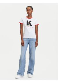 Karl Lagerfeld - KARL LAGERFELD T-Shirt A3W17089 Biały Regular Fit. Typ kołnierza: dekolt w karo. Kolor: biały. Materiał: bawełna #4