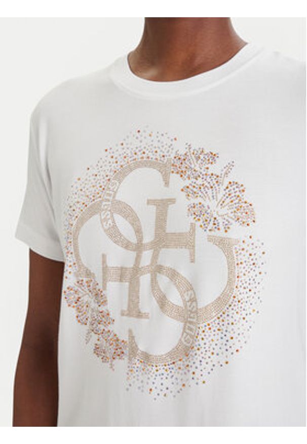 Guess T-Shirt E6GI01 K68D2 Biały Regular Fit. Kolor: biały. Materiał: wiskoza