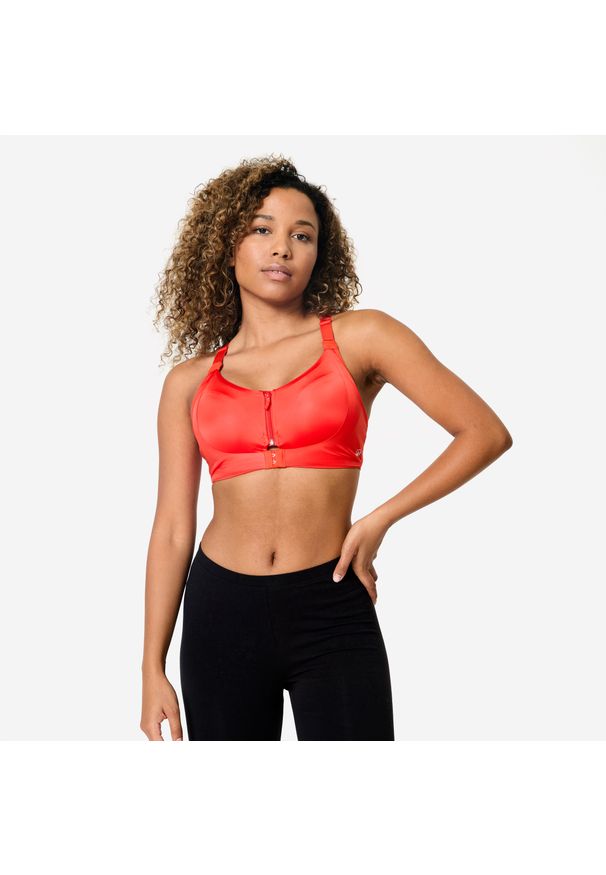 Stanik sportowy Decathlon. Kolekcja: plus size. Kolor: czerwony. Materiał: skóra, materiał. Sport: fitness