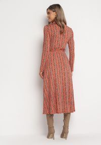 Born2be - Pomarańczowa Koszulowa Sukienka Midi z Wiązanym Paskiem Loloriana. Kolor: pomarańczowy. Materiał: materiał. Typ sukienki: koszulowe. Długość: midi #2