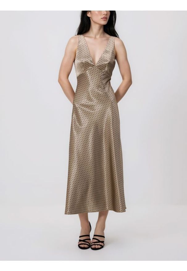 Reserved - Sukienka midi w groszki - wielobarwny. Materiał: tkanina. Wzór: grochy. Długość: midi