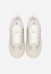 Born2be - Beżowe Sneakersy na Grubej Podeszwie Ozdobione Cyrkoniami Orinrya. Okazja: na co dzień. Kolor: beżowy. Materiał: jeans. Wzór: aplikacja #4