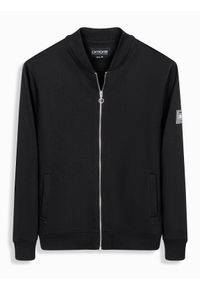 Ombre Clothing - Bawełniana rozpinana męska bluza dresowa bomberka – czarna V5 - Rozmiar: L. Okazja: na co dzień. Kolor: czarny. Materiał: dresówka, bawełna. Wzór: aplikacja. Styl: sportowy, casual, elegancki #9