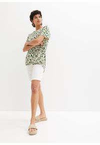 bonprix - Shirt z dłuższym tyłem, z wiązanym troczkiem. Kolor: zielony. Materiał: bawełna. Długość: długie