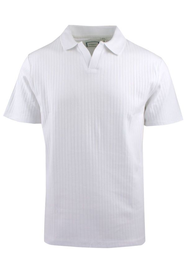 Dzianinowa Koszulka Polo - Dekolt Bez Guzików - Brave Soul - Biała. Okazja: na co dzień. Typ kołnierza: polo. Kolor: biały. Materiał: elastan, bawełna. Styl: casual