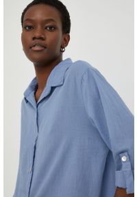 Answear Lab koszula bawełniana damska regular z kołnierzykiem klasycznym. Typ kołnierza: kołnierzyk klasyczny. Kolor: niebieski. Materiał: bawełna. Długość rękawa: długi rękaw. Długość: długie. Styl: wakacyjny, klasyczny #3