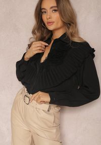 Renee - Czarna Koszula Vinther. Typ kołnierza: z żabotem. Kolor: czarny. Materiał: jeans, tkanina, koronka. Długość rękawa: długi rękaw. Długość: długie. Wzór: jednolity. Styl: elegancki, wizytowy #2