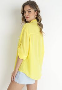 Born2be - Żółta Koszula z Podpinanymi Rękawami i Perełkami Dorval. Kolor: żółty. Materiał: materiał. Długość rękawa: długi rękaw. Długość: długie. Wzór: gładki #5