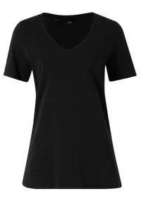 T-shirt z głębokim dekoltem w serek bonprix czarny. Typ kołnierza: dekolt w serek. Kolor: czarny #1