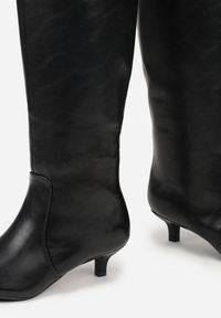 Born2be - Czarne Eleganckie Kozaki do Kolana na Niskim Obcasie Kaczuszka Nezelia. Okazja: na co dzień. Kolor: czarny. Materiał: jeans. Obcas: na obcasie. Styl: elegancki. Wysokość obcasa: niski #4