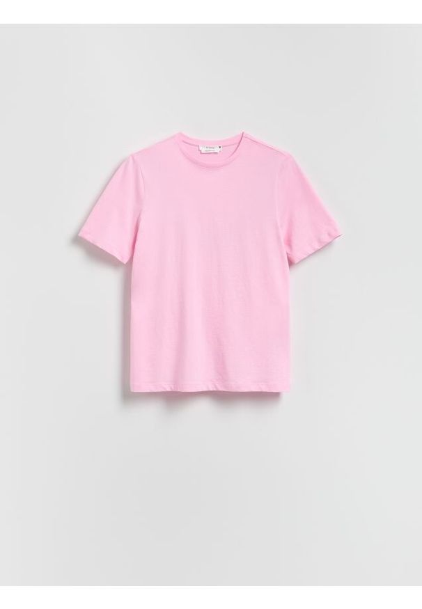 Reserved - T-shirt z merceryzowanej bawełny - różowy. Kolor: różowy. Materiał: bawełna