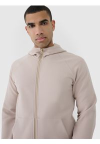 4f - 4F Bluza dresowa rozpinana z kapturem męska - beżowa XL. Okazja: na co dzień. Typ kołnierza: kaptur. Kolor: beżowy. Materiał: dresówka. Długość rękawa: raglanowy rękaw. Wzór: ze splotem, jednolity. Styl: sportowy, casual