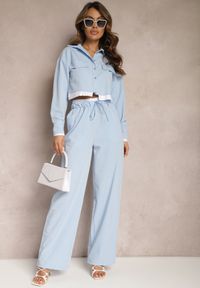 Renee - Niebieski Komplet Utility z Krótką Koszulą i Szerokimi Spodniami z Gumką w Talii Ondina. Kolor: niebieski #2