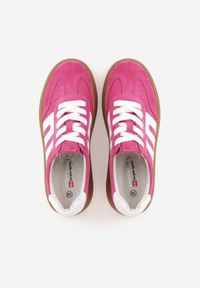 Renee - Fuksjowe Sneakersy Skórzane w Stylu Tenisówek z Geometrycznym Wzorem Eshiryla. Okazja: na co dzień. Kolor: różowy. Materiał: skóra. Wzór: geometria #9