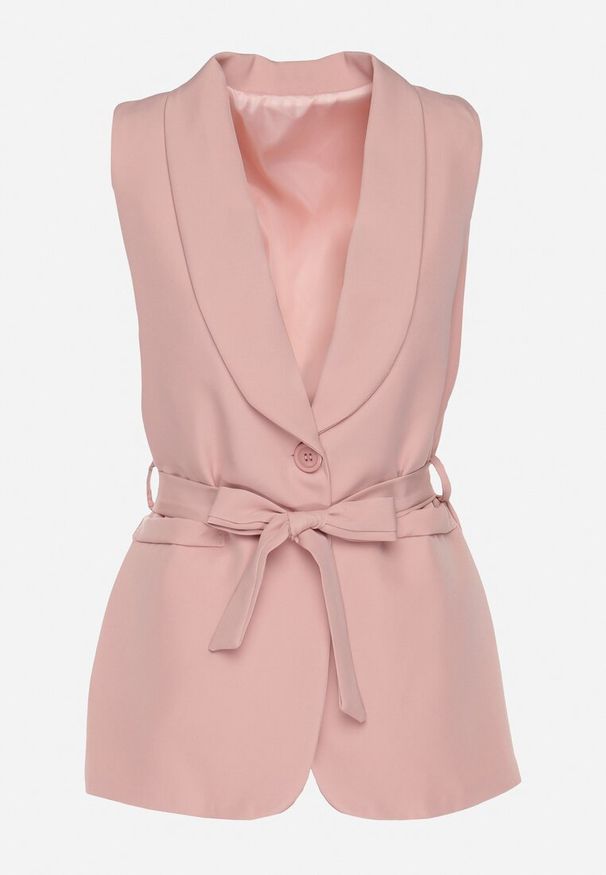 Born2be - Różowa Garniturowa Kamizelka Ozdobiona Paskiem Viviona. Okazja: na co dzień. Kolor: różowy. Wzór: aplikacja. Styl: klasyczny, casual, elegancki