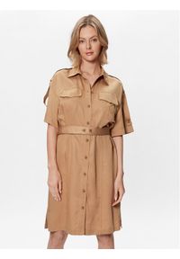 Calvin Klein Sukienka koszulowa Drapy K20K205246 Beżowy Relaxed Fit. Kolor: beżowy. Materiał: lyocell. Typ sukienki: koszulowe