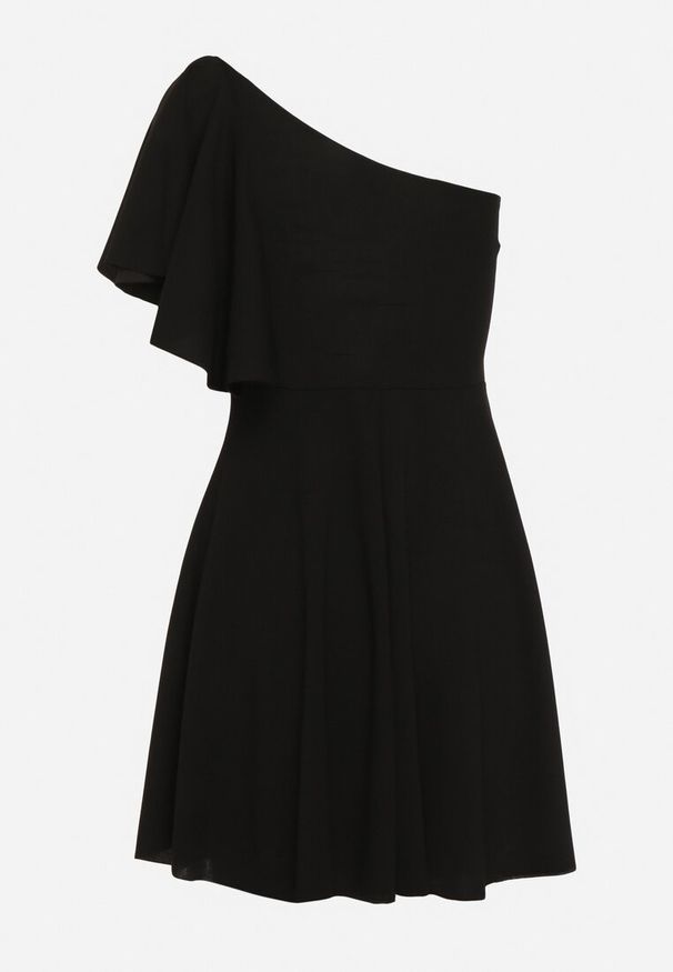 Born2be - Czarna Asymetryczna Sukienka na Jedno Ramię z Falbanką Ellasue. Okazja: na co dzień, na imprezę. Kolor: czarny. Typ sukienki: asymetryczne. Styl: elegancki, casual