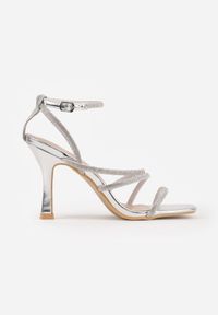 Born2be - Srebrne Eleganckie Sandały na Szpilce Ozdobione Cyrkoniowymi Paskami Vikiaele. Zapięcie: pasek. Kolor: srebrny. Wzór: aplikacja. Obcas: na szpilce. Styl: elegancki #6