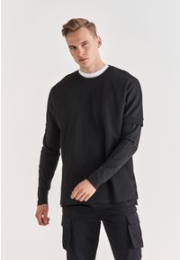 Pako Lorente - CZARNA BLUZA M21WF-2B-003-C. Okazja: na co dzień. Kolor: czarny. Materiał: bawełna, dresówka, poliester. Wzór: gładki. Styl: casual