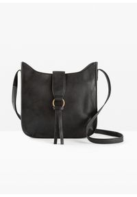 bonprix - Torebka na ramię z ozdobną klapą. Kolor: czarny. Materiał: skórzane. Styl: elegancki. Rodzaj torebki: na ramię #1