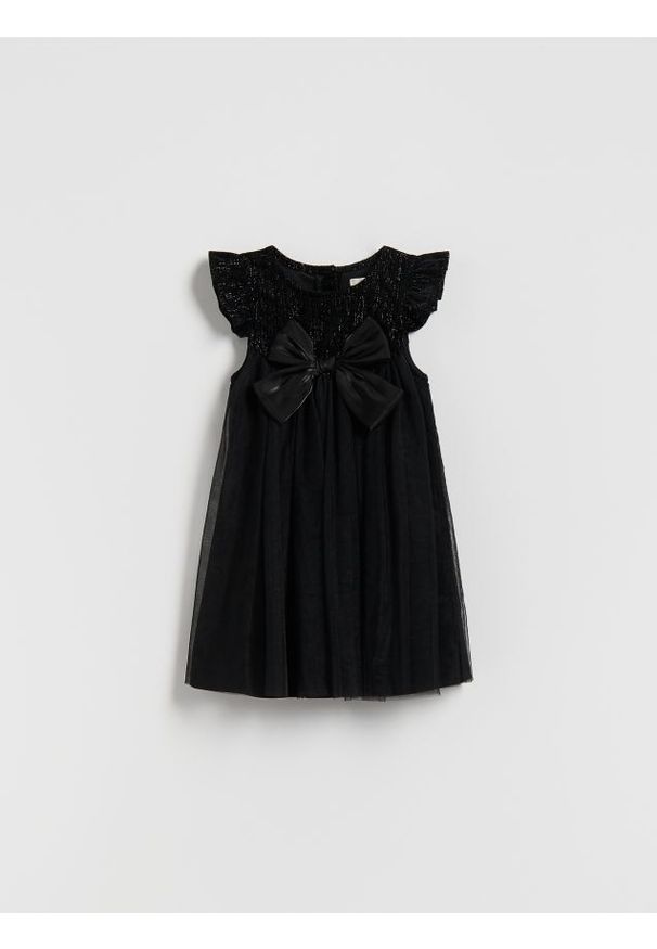Reserved - Sukienka z kokardą - czarny. Kolor: czarny. Materiał: materiał