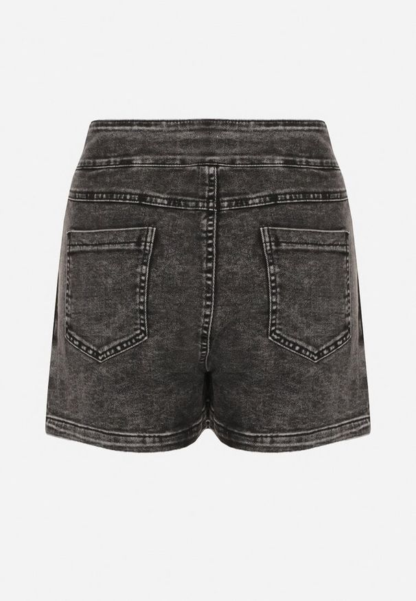Born2be - Czarne Bawełniane Spódnico-Szorty Jeansowe Ozdobione Plisami Tulvesin. Okazja: na co dzień. Stan: podwyższony. Kolor: czarny. Materiał: jeans, bawełna. Wzór: aplikacja. Styl: casual, elegancki