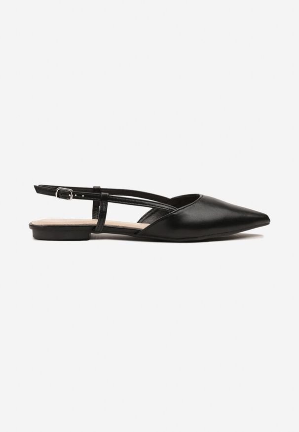 Renee - Czarne Sandały Typu Slingback Ozdobione Paskami Nonariel. Okazja: na imprezę. Zapięcie: pasek. Kolor: czarny. Materiał: jeans. Wzór: aplikacja. Obcas: na obcasie. Styl: wizytowy. Wysokość obcasa: niski