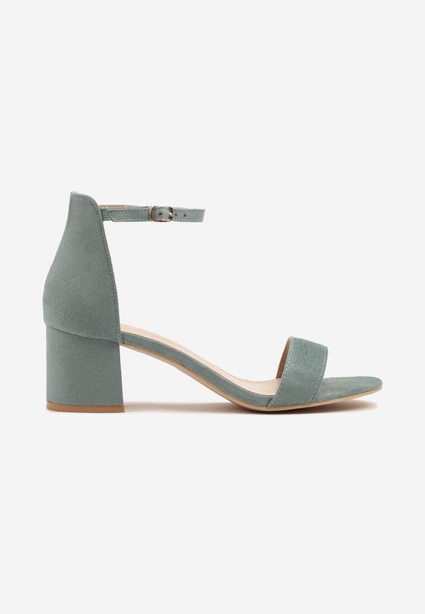 Born2be - Zielone Sandały Vices na Obcasie w Klasycznym Stylu Jelhiris. Okazja: na co dzień. Zapięcie: sprzączka. Kolor: zielony. Materiał: jeans. Obcas: na obcasie. Styl: klasyczny. Wysokość obcasa: średni