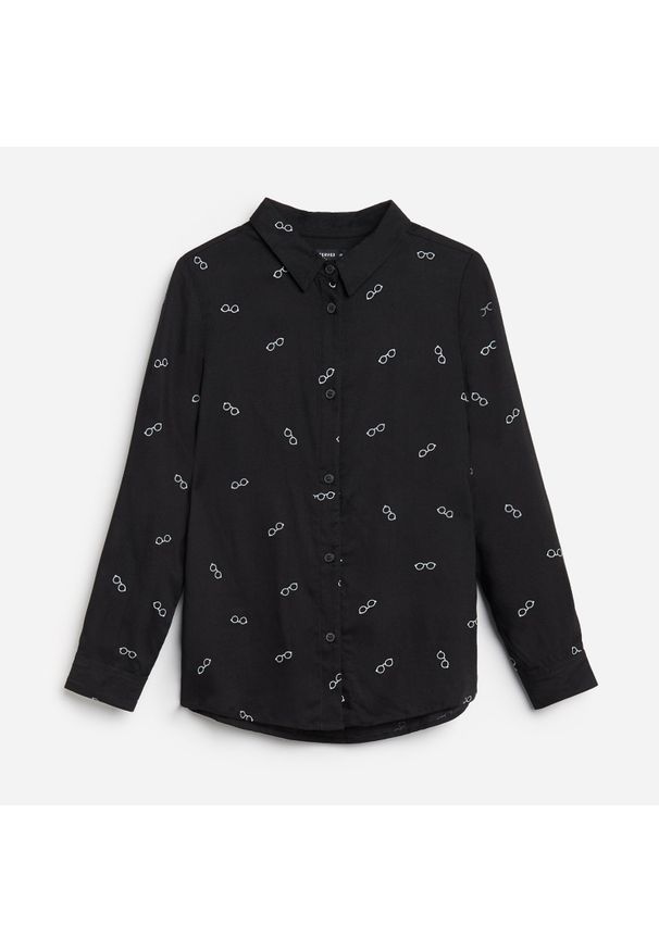 Reserved - Wiskozowa koszula ze wzorem - Czarny. Kolor: czarny. Materiał: wiskoza