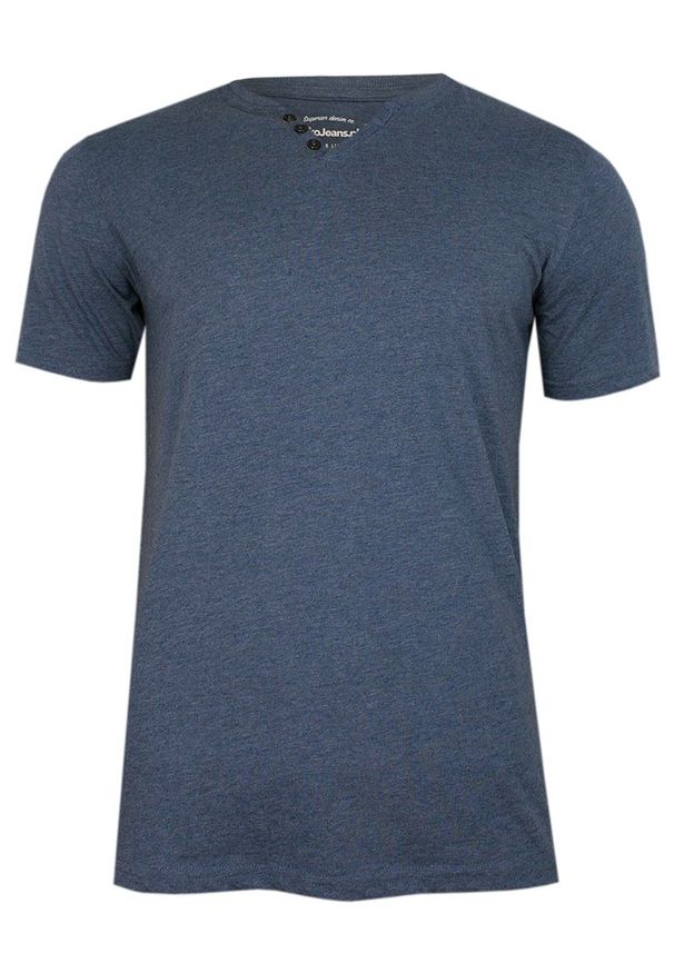 Pako Jeans - Niebieski Bawełniany T-Shirt -PAKO JEANS- Męski, Krótki Rękaw, Dekolt w Serek z Guzikami, BASIC. Okazja: na co dzień. Typ kołnierza: dekolt w serek. Kolor: niebieski. Materiał: bawełna. Długość rękawa: krótki rękaw. Długość: krótkie. Styl: casual
