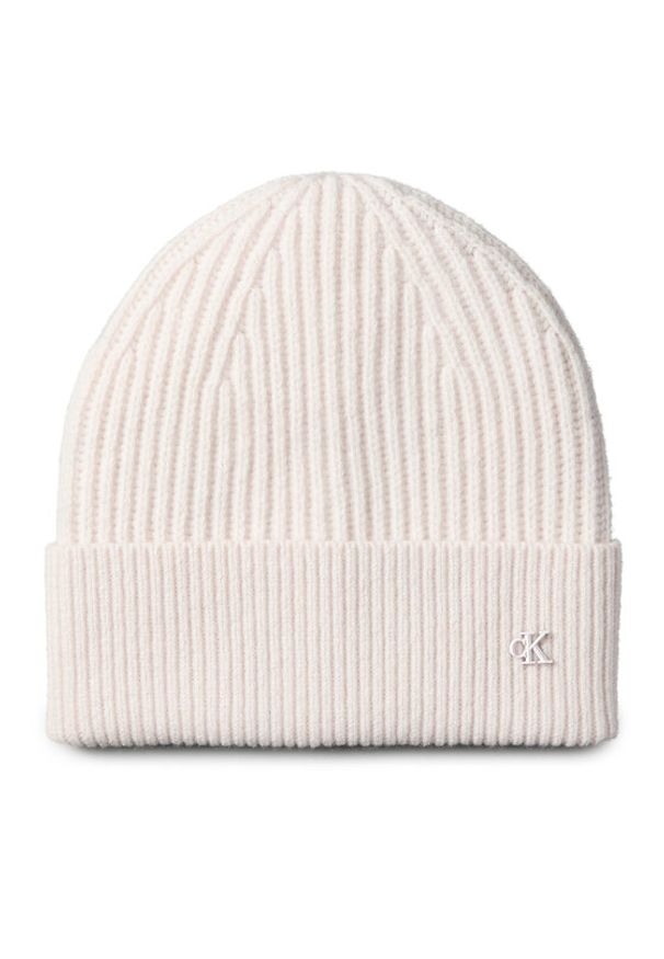 Calvin Klein Czapka Ck Metal Wool Beanie LV04D8032G Écru. Materiał: wełna