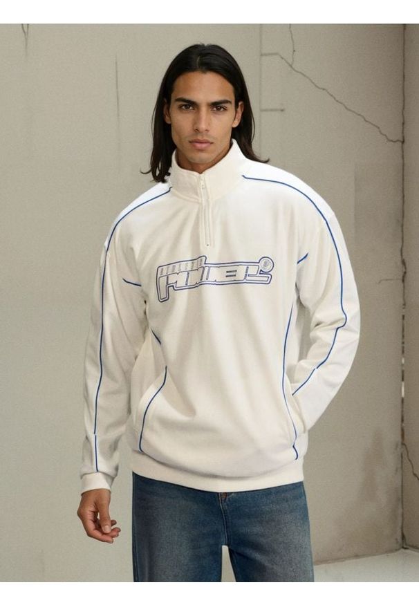 Sinsay - Bluza z nadrukiem i kontrastową lamówką - kremowy. Kolor: kremowy. Wzór: nadruk