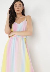 Born2be - Różowo-Żółta Sukienka Phinatea. Kolor: różowy. Długość rękawa: na ramiączkach. Wzór: aplikacja. Sezon: wiosna, lato. Długość: maxi #5