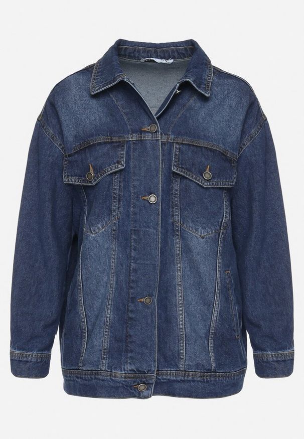 Born2be - Granatowa Kurtka Jeansowa z Bawełny o Fasonie Oversize Claritia. Kolor: niebieski. Materiał: bawełna, jeans