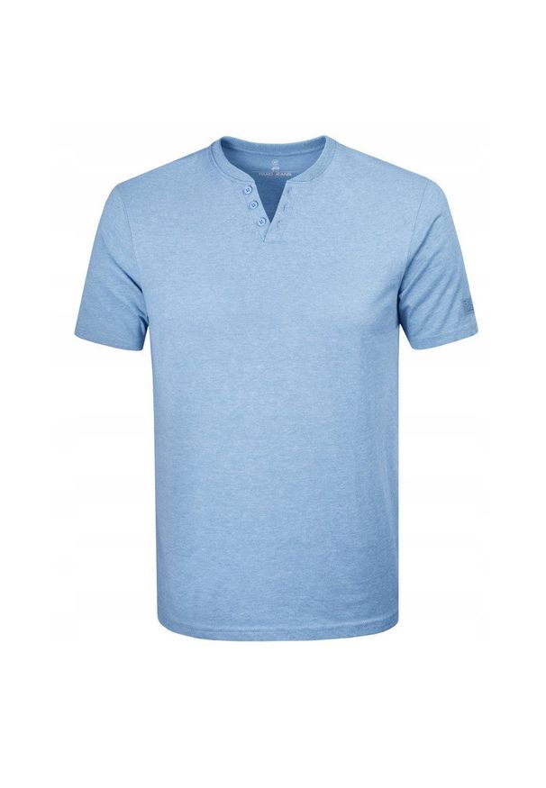 Męski T-Shirt, Dekolt z Guzikami - Pako Jeans - Niebieska. Okazja: na co dzień. Kolor: niebieski. Materiał: bawełna. Styl: casual
