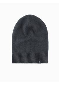 Ombre Clothing - Zimowa męska czapka beanie z bawełnianej dzianiny – grafitowy melanż V2. Kolor: szary. Materiał: dzianina, bawełna. Wzór: melanż. Sezon: zima. Styl: casual, klasyczny
