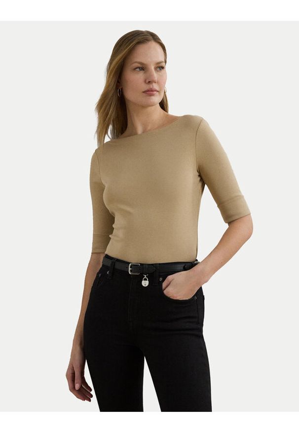 Lauren Ralph Lauren Bluzka 200654963177 Beżowy Slim Fit. Kolor: beżowy. Materiał: bawełna