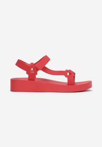 Renee - Czerwone Sandały Hermonice. Nosek buta: okrągły. Zapięcie: rzepy. Kolor: czerwony. Materiał: guma. Wzór: paski #2