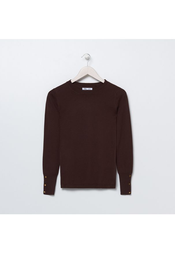 Sinsay - Wiskozowy sweter z ozdobnym rękawem - Brązowy. Kolor: brązowy. Materiał: wiskoza