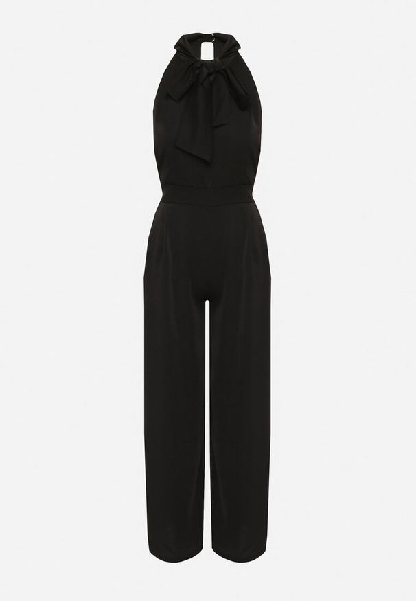 Born2be - Czarny Kombinezon z Ozdobną Kokardą Nelifira. Okazja: na co dzień, na ślub cywilny, na wesele, na imprezę. Kolor: czarny. Długość: długie. Wzór: aplikacja. Styl: casual, elegancki